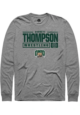 Garrett Thompson  Ohio Bobcats Graphite Rally NIL Stacked Box Long Sleeve T Shirt