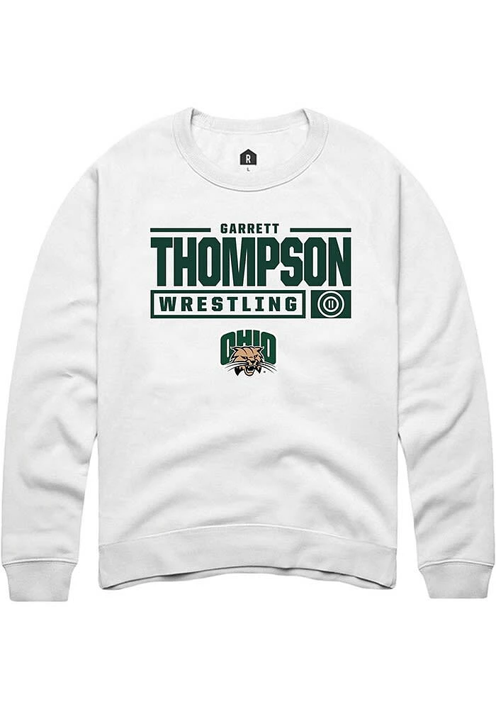 Garrett Thompson Rally Ohio Bobcats Mens NIL Stacked Box Long Sleeve Crew Sweatshirt