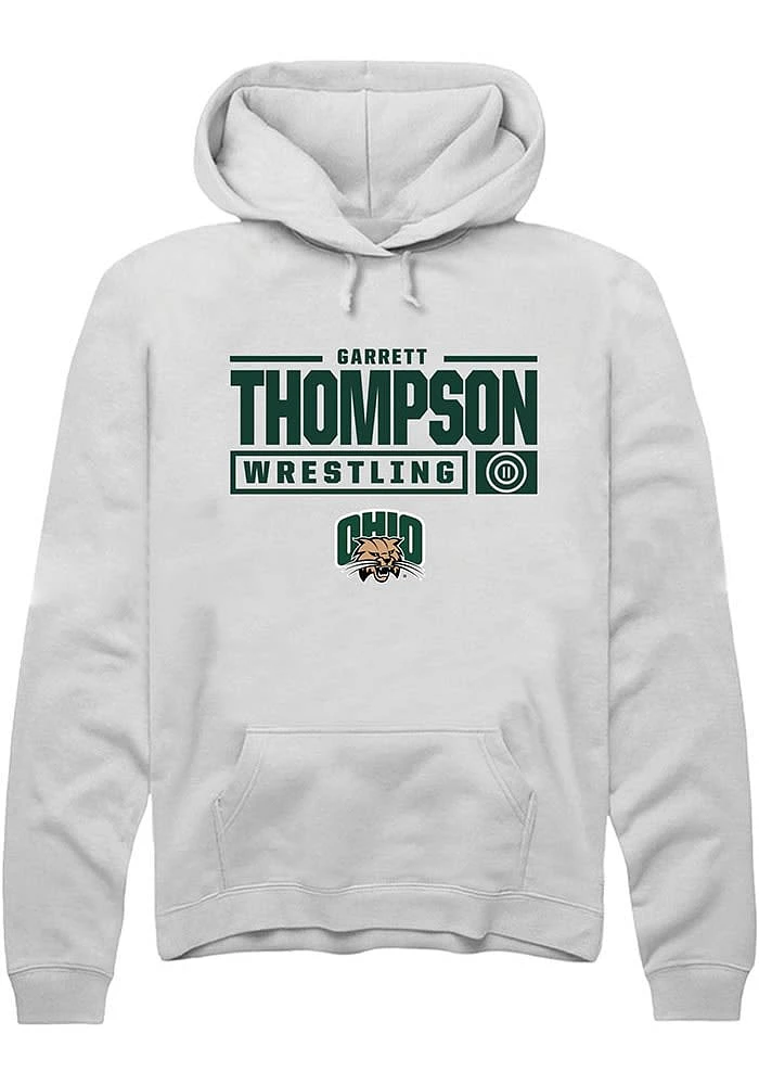 Garrett Thompson Rally Ohio Bobcats Mens NIL Stacked Box Long Sleeve Hoodie