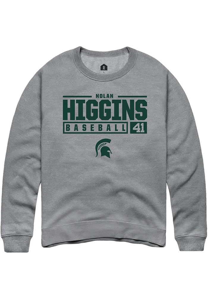 Nolan Higgins Rally Michigan State Spartans Mens Graphite NIL Stacked Box Long Sleeve Crew Sweats..