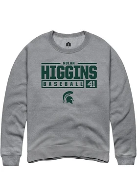 Nolan Higgins  Rally Michigan State Spartans Mens Graphite NIL Stacked Box Long Sleeve Crew Sweats..