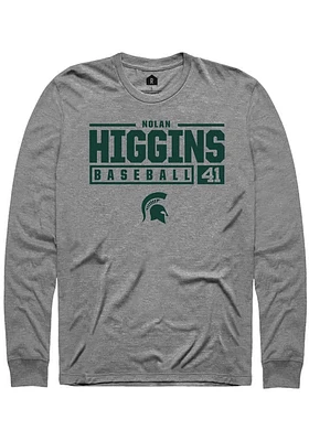 Nolan Higgins  Michigan State Spartans Graphite Rally NIL Stacked Box Long Sleeve T Shirt