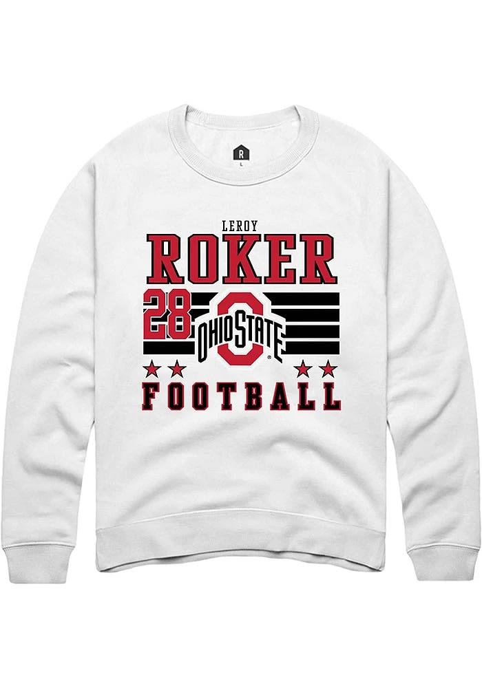 Leroy Roker Rally Ohio State Buckeyes Mens NIL Striped Long Sleeve Crew Sweatshirt