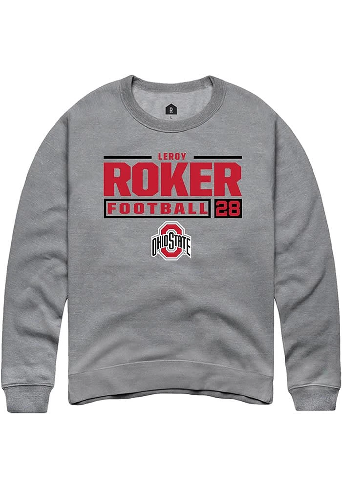 Leroy Roker Rally Ohio State Buckeyes Mens Graphite NIL Stacked Box Long Sleeve Crew Sweatshirt