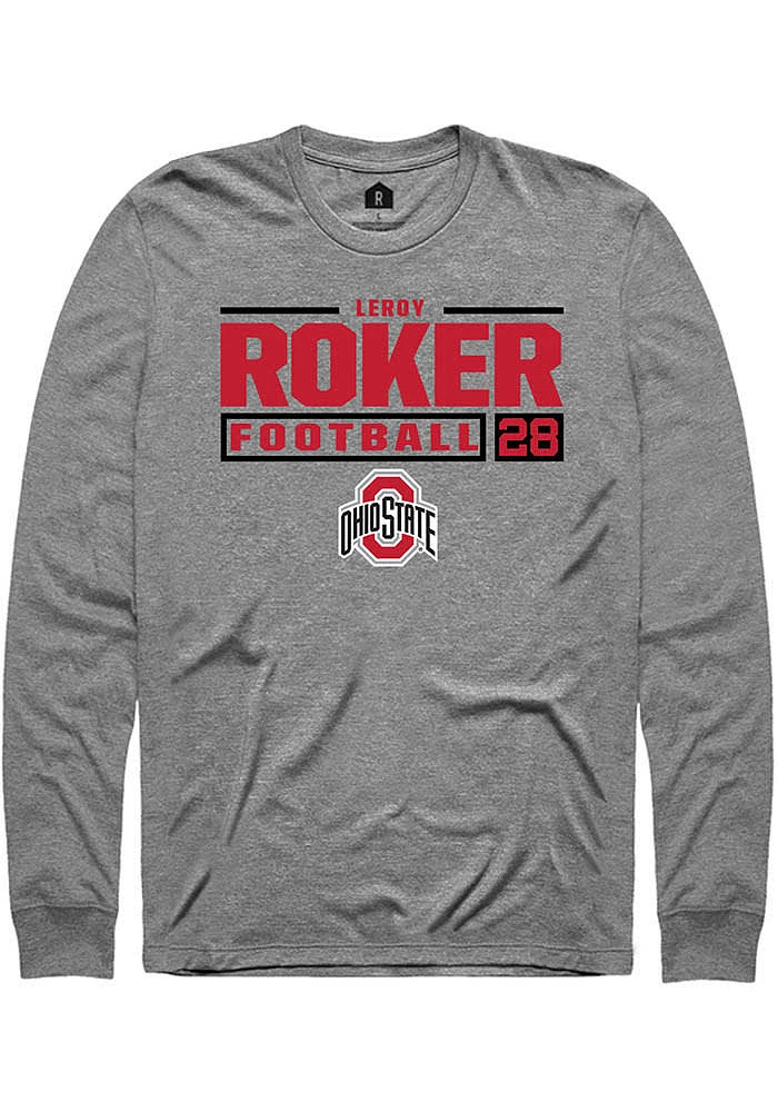 Leroy Roker Ohio State Buckeyes Graphite Rally NIL Stacked Box Long Sleeve T Shirt