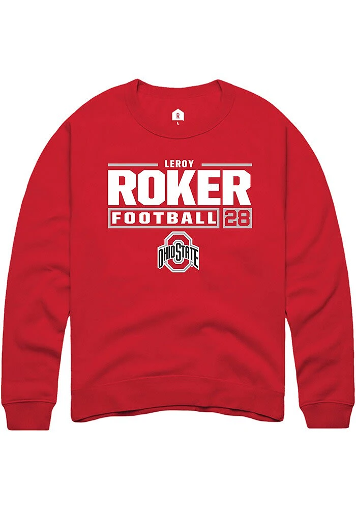 Leroy Roker Rally Ohio State Buckeyes Mens NIL Stacked Box Long Sleeve Crew Sweatshirt