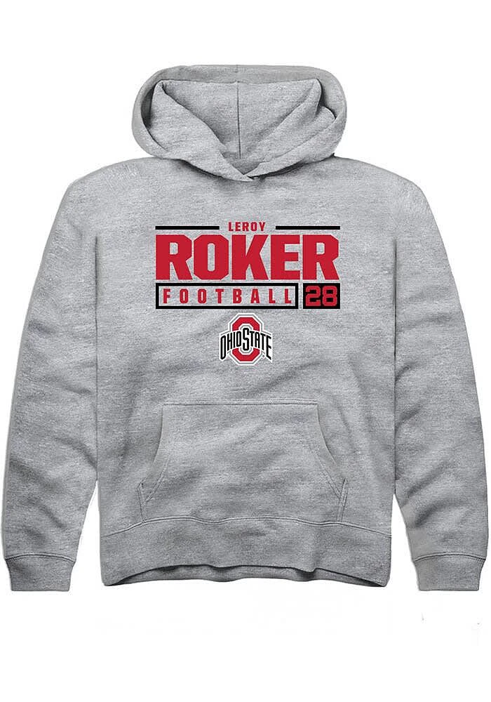 Leroy Roker Rally Ohio State Buckeyes Youth Grey NIL Stacked Box Long Sleeve Hoodie