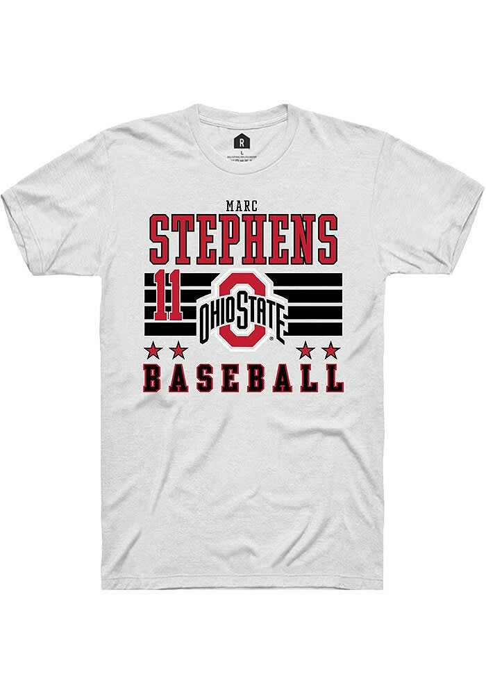 Marc Stephens Ohio State Buckeyes White Rally NIL Striped Short Sleeve T Shirt