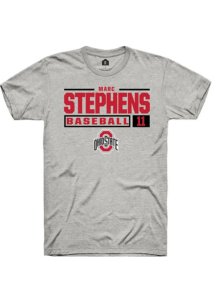 Marc Stephens Ohio State Buckeyes Ash Rally NIL Stacked Box Short Sleeve T Shirt