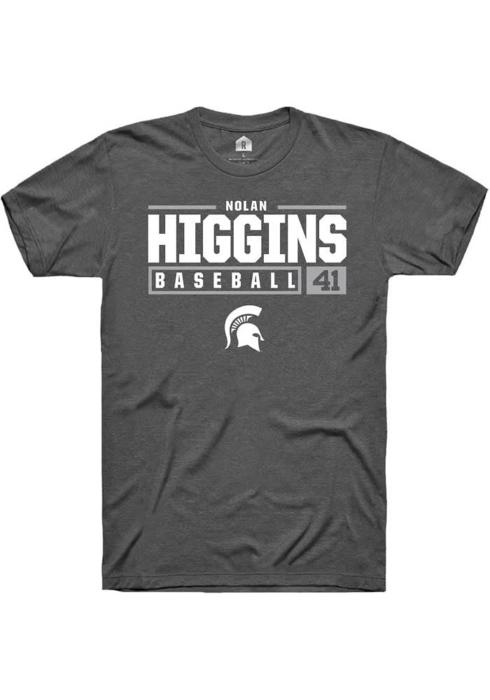 Nolan Higgins Michigan State Spartans Dark Grey Rally NIL Stacked Box Short Sleeve T Shirt