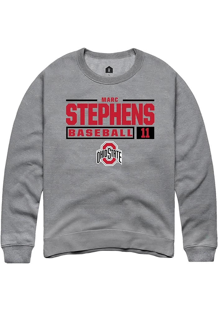 Marc Stephens Rally Ohio State Buckeyes Mens Graphite NIL Stacked Box Long Sleeve Crew Sweatshirt