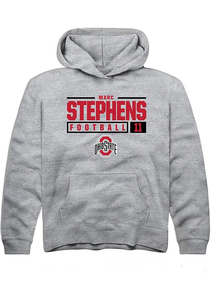 Marc Stephens Rally Ohio State Buckeyes Youth Grey NIL Stacked Box Long Sleeve Hoodie