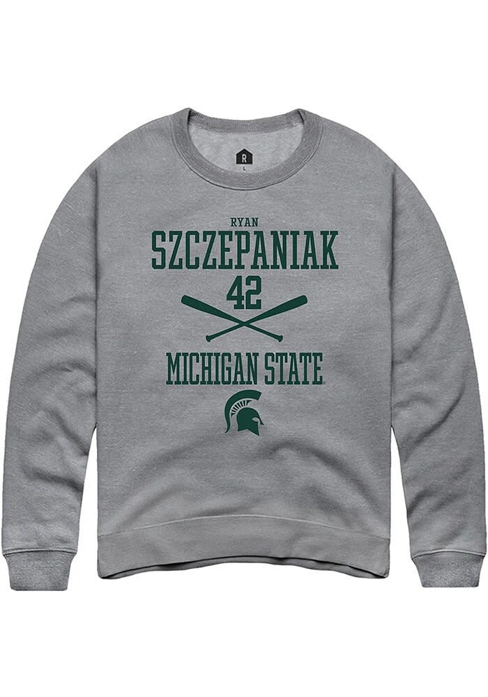 Ryan Szczepaniak Rally Michigan State Spartans Mens Graphite NIL Sport Icon Long Sleeve Crew Swea..