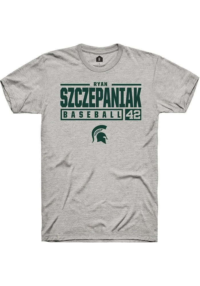 Ryan Szczepaniak Michigan State Spartans Ash Rally NIL Stacked Box Short Sleeve T Shirt