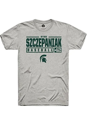 Ryan Szczepaniak  Michigan State Spartans Ash Rally NIL Stacked Box Short Sleeve T Shirt
