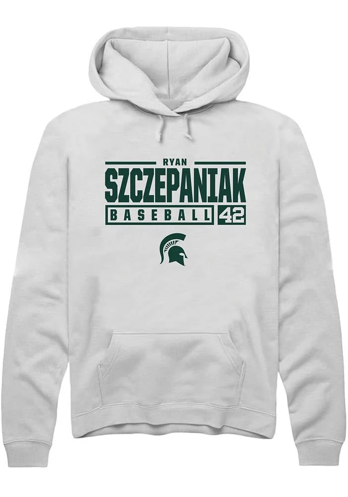 Ryan Szczepaniak Rally Michigan State Spartans Mens NIL Stacked Box Long Sleeve Hoodie