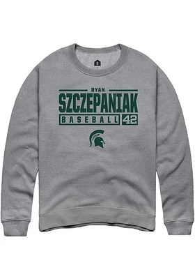 Ryan Szczepaniak  Rally Michigan State Spartans Mens Graphite NIL Stacked Box Long Sleeve Crew Swe..