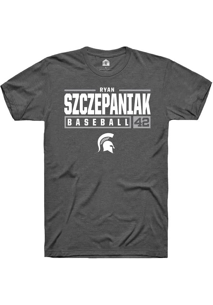 Ryan Szczepaniak Michigan State Spartans Dark Grey Rally NIL Stacked Box Short Sleeve T Shirt