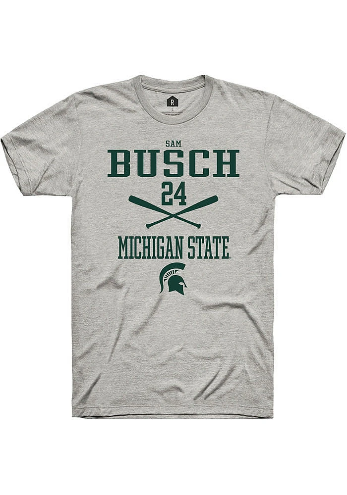 Sam Busch  Michigan State Spartans Ash Rally NIL Sport Icon Short Sleeve T Shirt