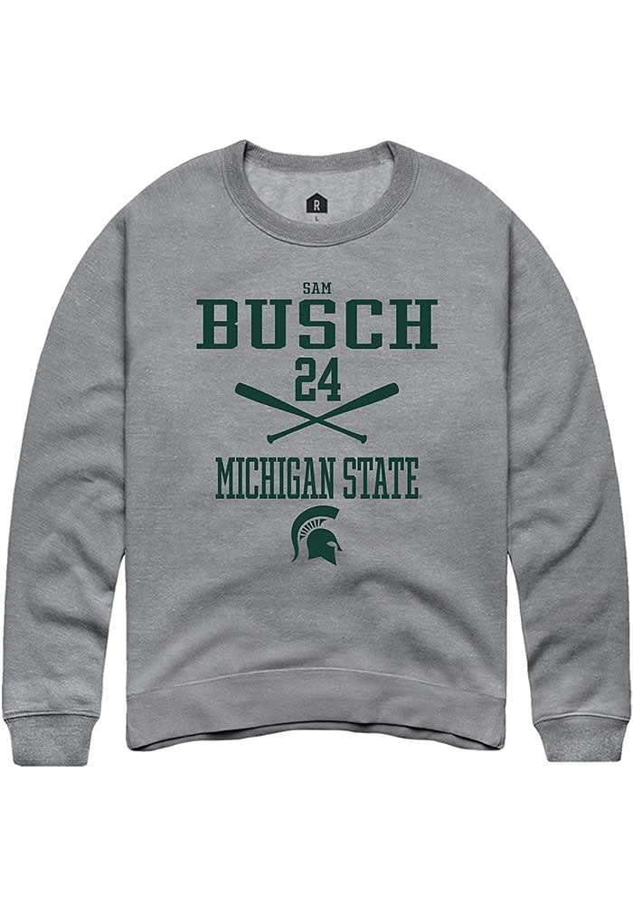 Sam Busch Rally Michigan State Spartans Mens Graphite NIL Sport Icon Long Sleeve Crew Sweatshirt