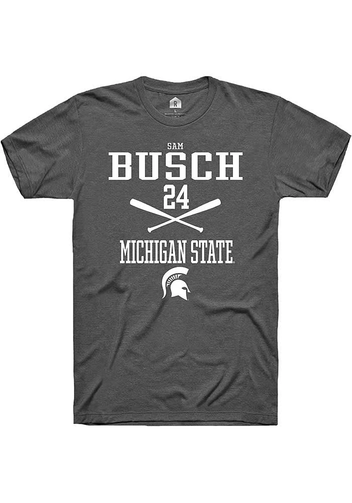 Sam Busch Michigan State Spartans Dark Grey Rally NIL Sport Icon Short Sleeve T Shirt