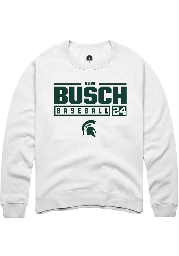 Sam Busch Rally Michigan State Spartans Mens NIL Stacked Box Long Sleeve Crew Sweatshirt