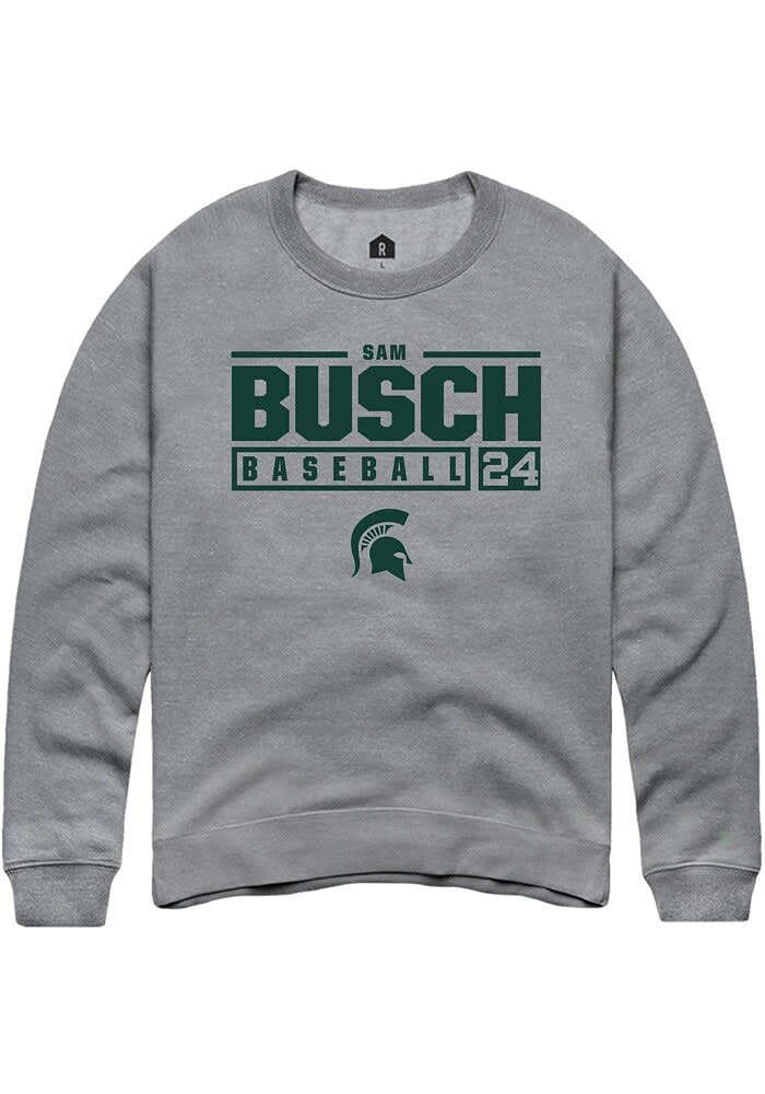 Sam Busch Rally Michigan State Spartans Mens Graphite NIL Stacked Box Long Sleeve Crew Sweatshirt