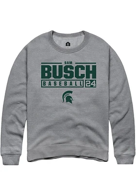 Sam Busch  Rally Michigan State Spartans Mens Graphite NIL Stacked Box Long Sleeve Crew Sweatshirt