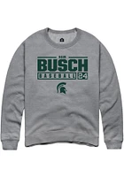Sam Busch  Rally Michigan State Spartans Mens Graphite NIL Stacked Box Long Sleeve Crew Sweatshirt