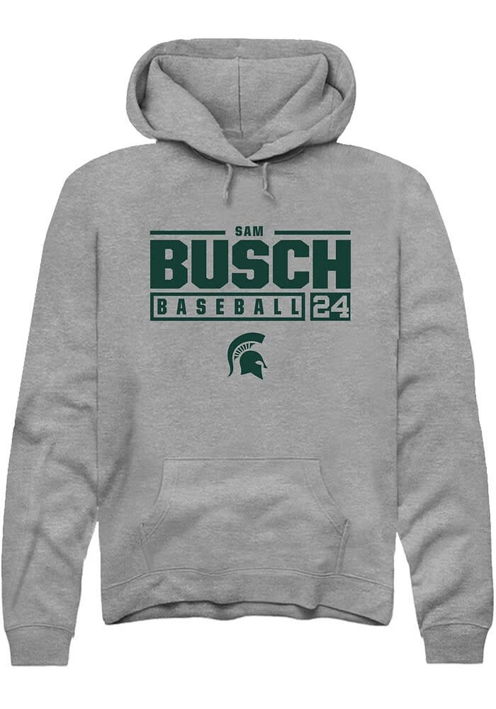 Sam Busch Rally Michigan State Spartans Mens Graphite NIL Stacked Box Long Sleeve Hoodie