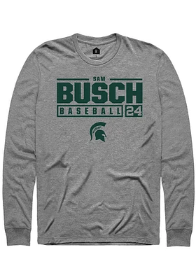 Sam Busch  Michigan State Spartans Graphite Rally NIL Stacked Box Long Sleeve T Shirt