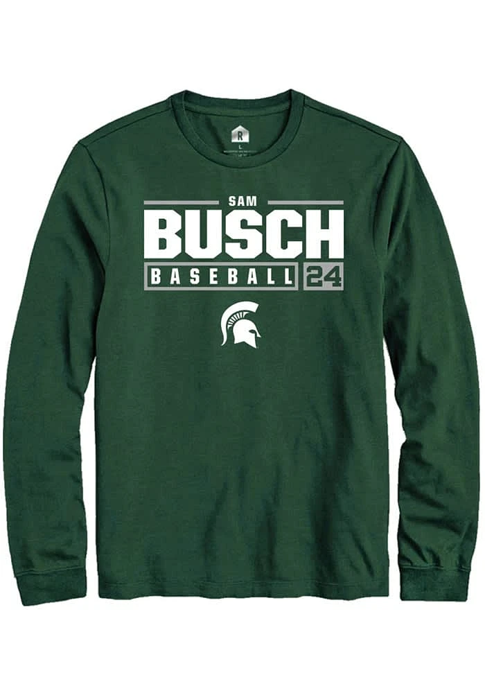 Sam Busch Michigan State Spartans Green Rally NIL Stacked Box Long Sleeve T Shirt