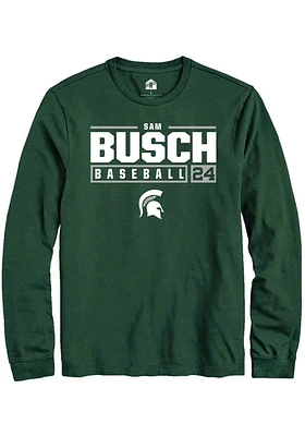Sam Busch  Michigan State Spartans Green Rally NIL Stacked Box Long Sleeve T Shirt