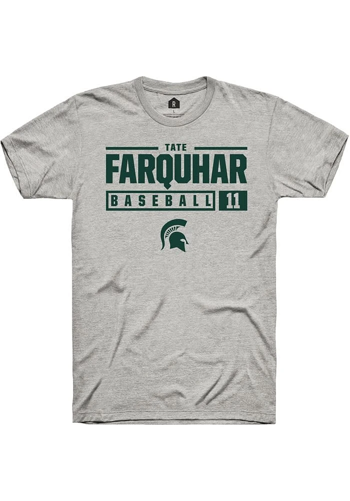 Tate Farquhar Michigan State Spartans Ash Rally NIL Stacked Box Short Sleeve T Shirt