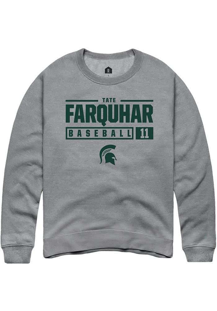 Tate Farquhar Rally Michigan State Spartans Mens Graphite NIL Stacked Box Long Sleeve Crew Sweats..