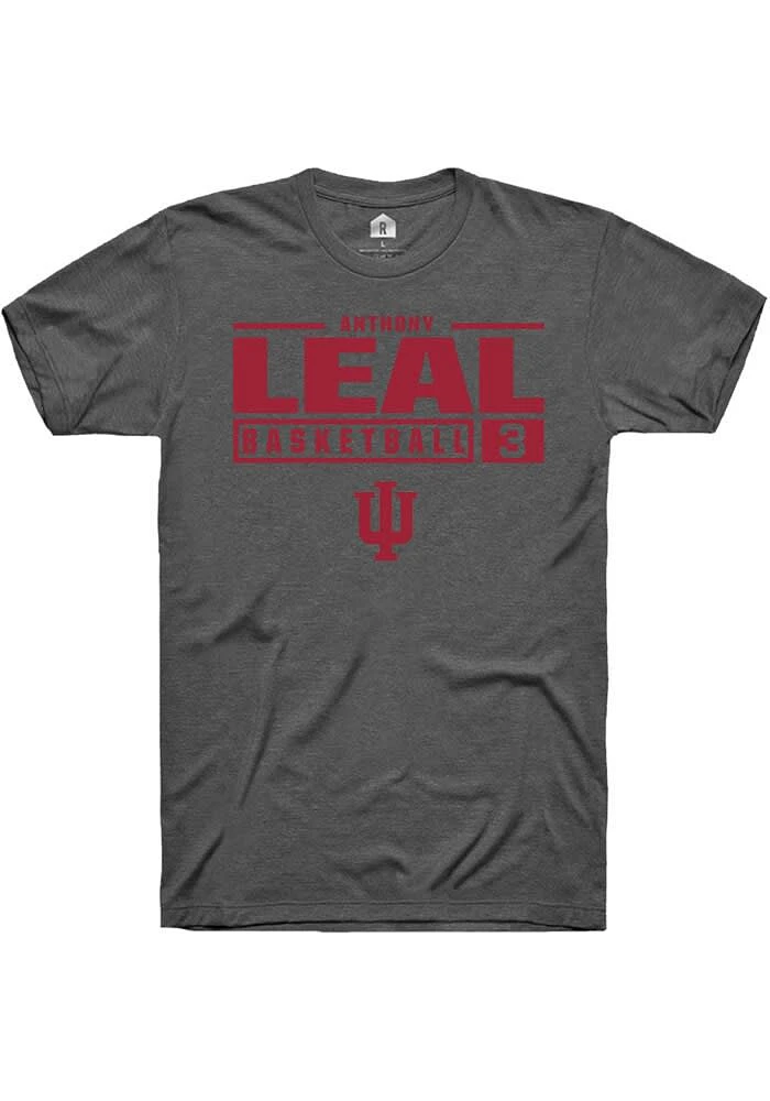 Anthony Leal Indiana Hoosiers Dark Grey Rally NIL Stacked Box Short Sleeve T Shirt