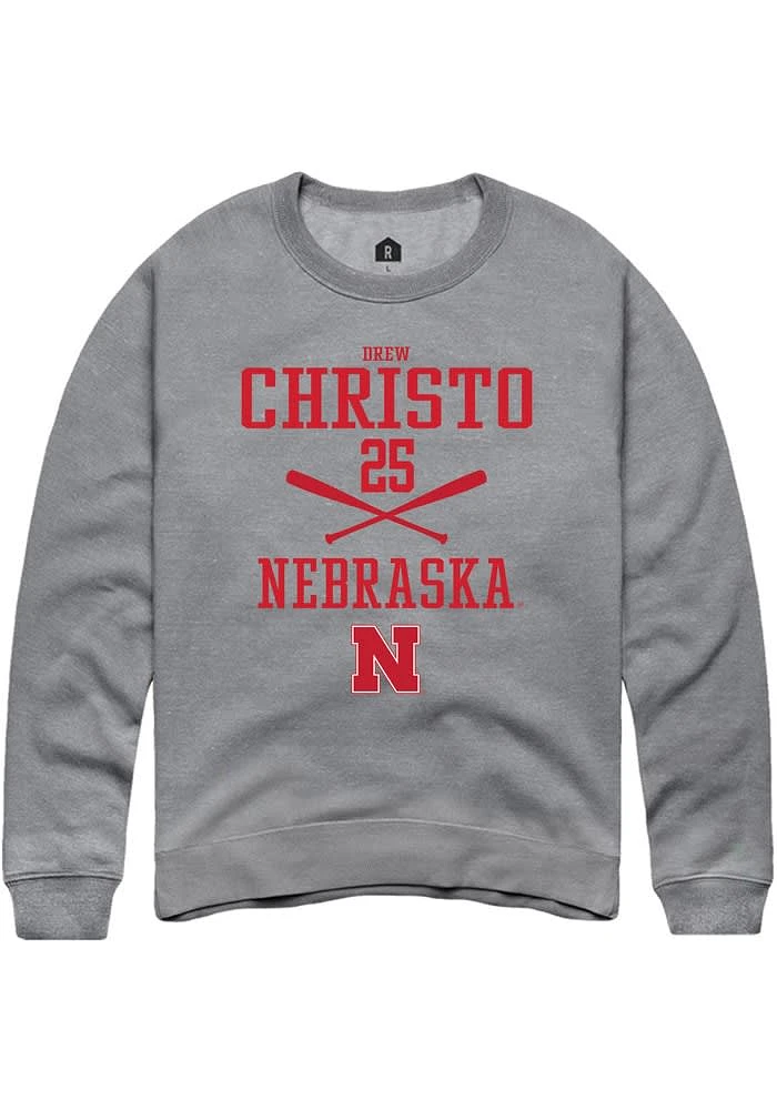 Drew Christo Rally Nebraska Cornhuskers Mens Graphite NIL Sport Icon Long Sleeve Crew Sweatshirt