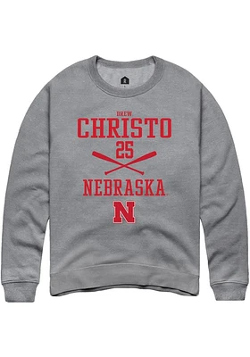 Drew Christo  Rally Nebraska Cornhuskers Mens Graphite NIL Sport Icon Long Sleeve Crew Sweatshirt