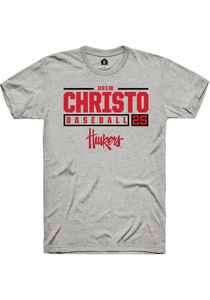 Drew Christo Nebraska Cornhuskers Ash Rally NIL Stacked Box Short Sleeve T Shirt