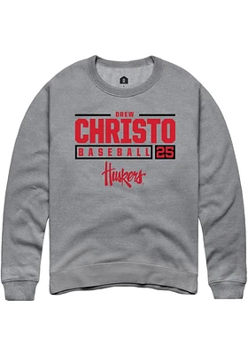 Drew Christo  Rally Nebraska Cornhuskers Mens Graphite NIL Stacked Box Long Sleeve Crew Sweatshirt