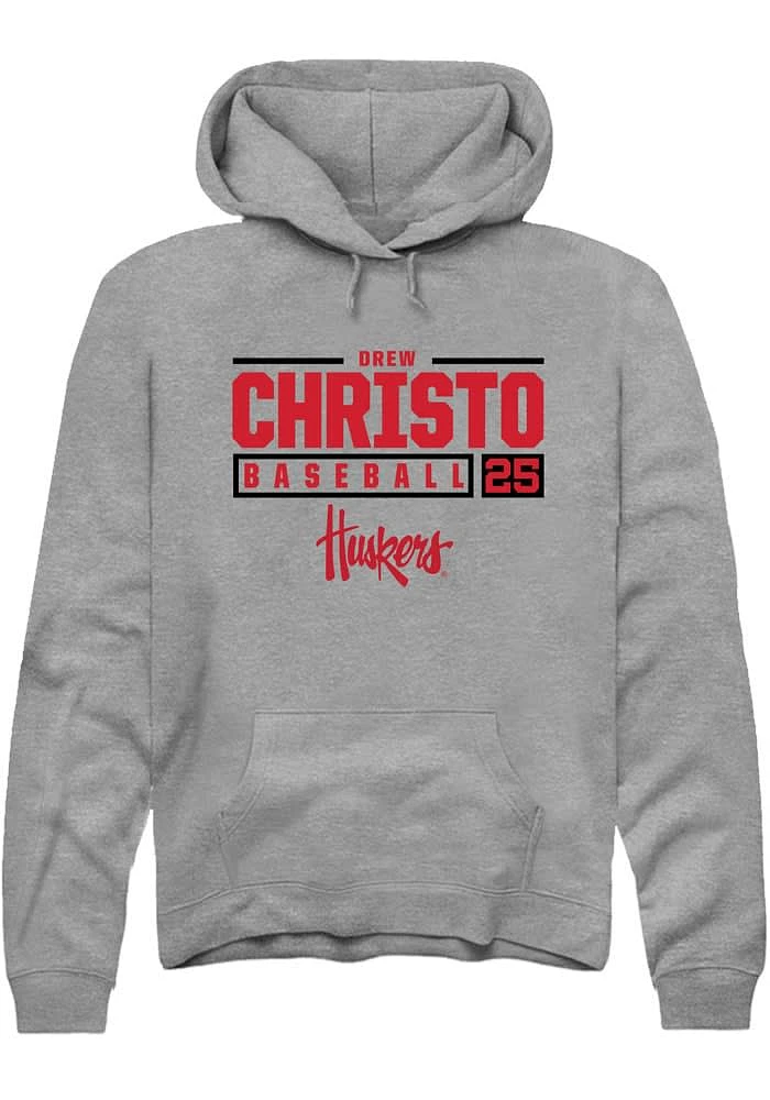 Drew Christo Rally Nebraska Cornhuskers Mens Graphite NIL Stacked Box Long Sleeve Hoodie