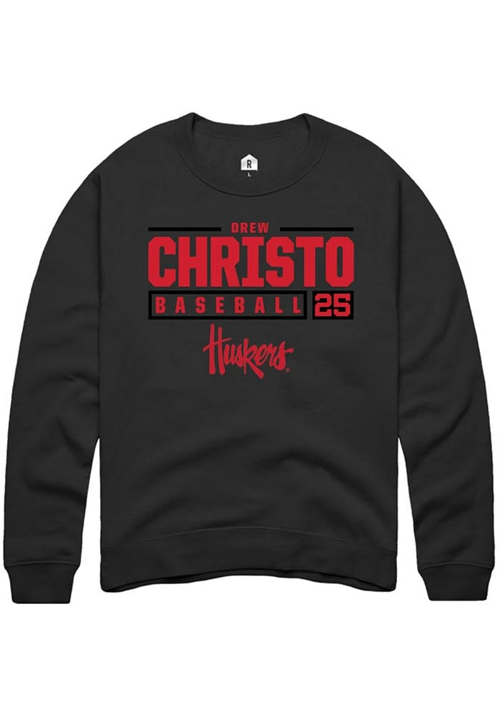 Drew Christo Rally Nebraska Cornhuskers Mens NIL Stacked Box Long Sleeve Crew Sweatshirt