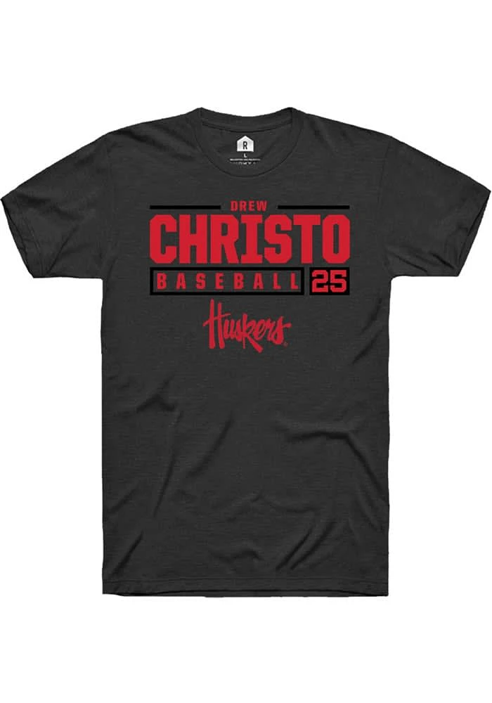 Drew Christo Nebraska Cornhuskers Black Rally NIL Stacked Box Short Sleeve T Shirt
