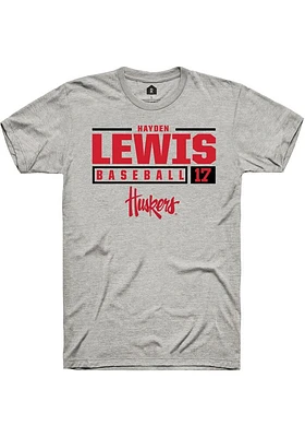 Hayden Lewis  Nebraska Cornhuskers Ash Rally NIL Stacked Box Short Sleeve T Shirt