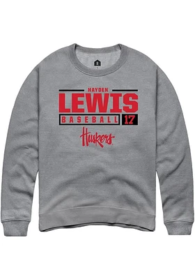 Hayden Lewis  Rally Nebraska Cornhuskers Mens Graphite NIL Stacked Box Long Sleeve Crew Sweatshirt