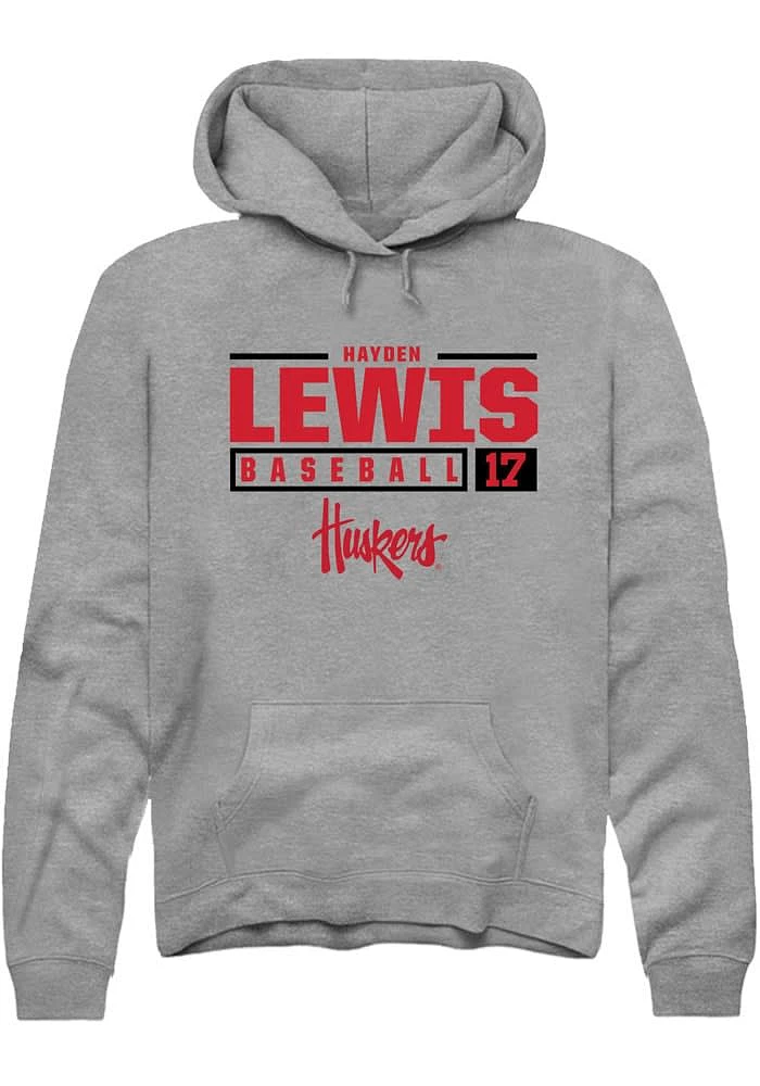 Hayden Lewis Rally Nebraska Cornhuskers Mens Graphite NIL Stacked Box Long Sleeve Hoodie