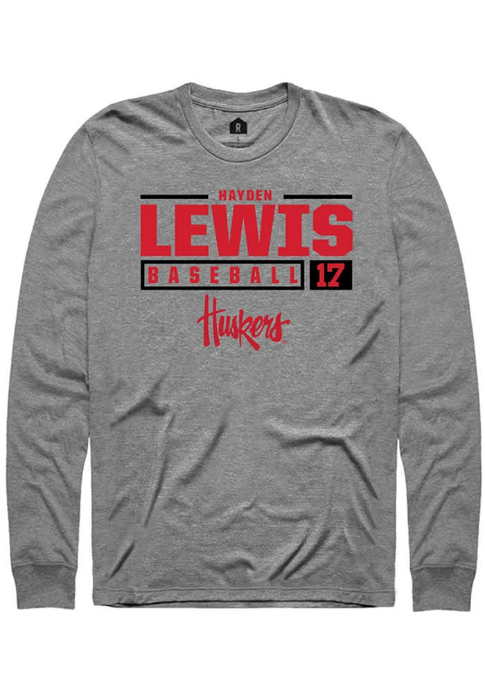 Hayden Lewis Nebraska Cornhuskers Graphite Rally NIL Stacked Box Long Sleeve T Shirt