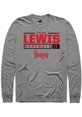 Hayden Lewis  Nebraska Cornhuskers Graphite Rally NIL Stacked Box Long Sleeve T Shirt