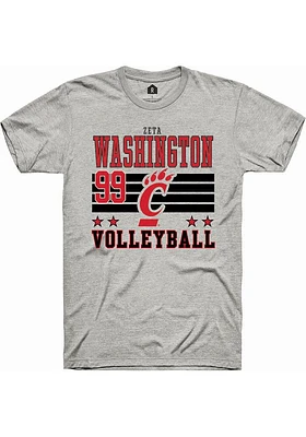 Zeta Washington  Cincinnati Bearcats Ash Rally NIL Striped Short Sleeve T Shirt