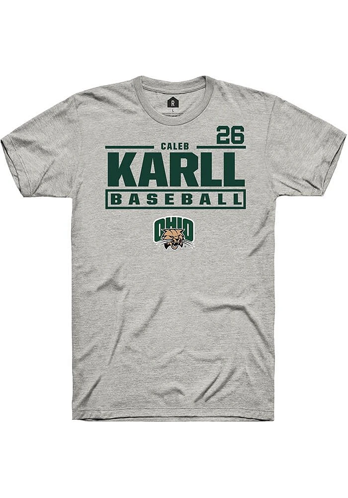 Caleb Karll Ohio Bobcats Ash Rally NIL Stacked Box Short Sleeve T Shirt